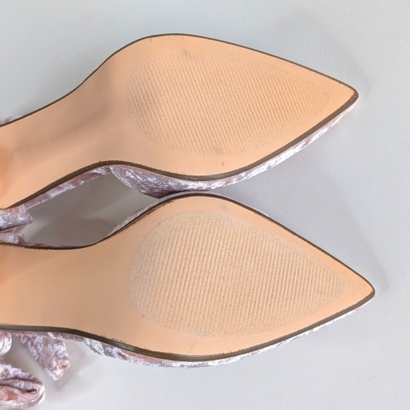 Justfab Cosette Court Crushed Velvet Ankle Tie Pointy Toe Heels Pink Blush sz 10 - Picture 10 of 13